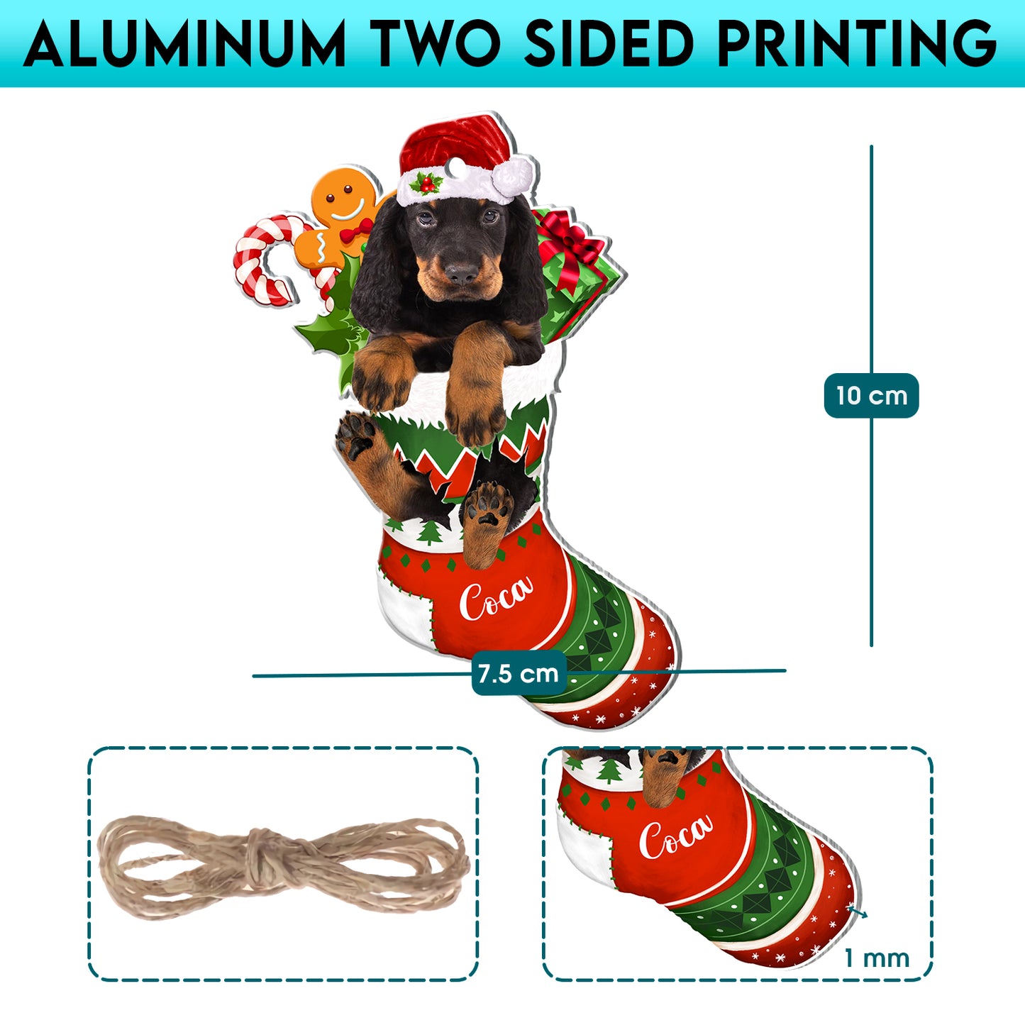 Personalized Gordon Setter In Christmas Stocking Aluminum Ornament
