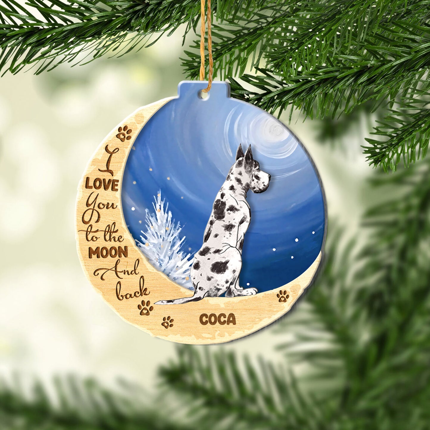 Personalized Great Dane On Moon Aluminum Ornament