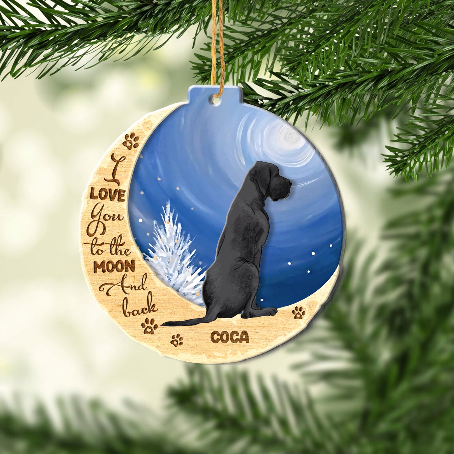Personalized Great Dane On Moon Aluminum Ornament
