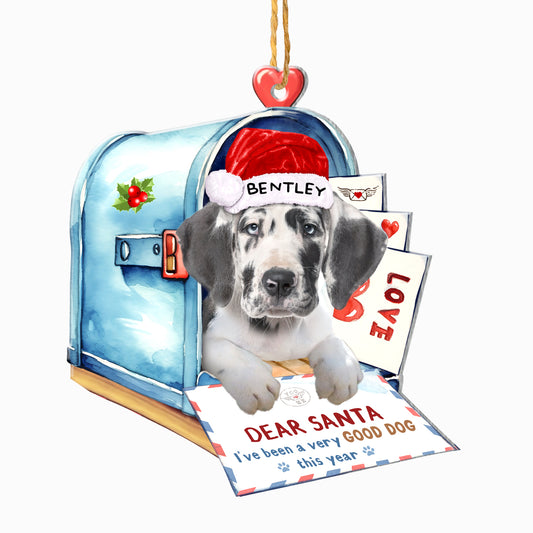 Personalized Great Dane In Mailbox Christmas Aluminum Ornament