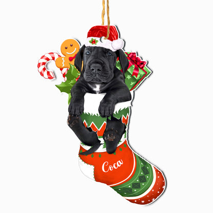 Personalized Great Dane In Christmas Stocking Aluminum Ornament
