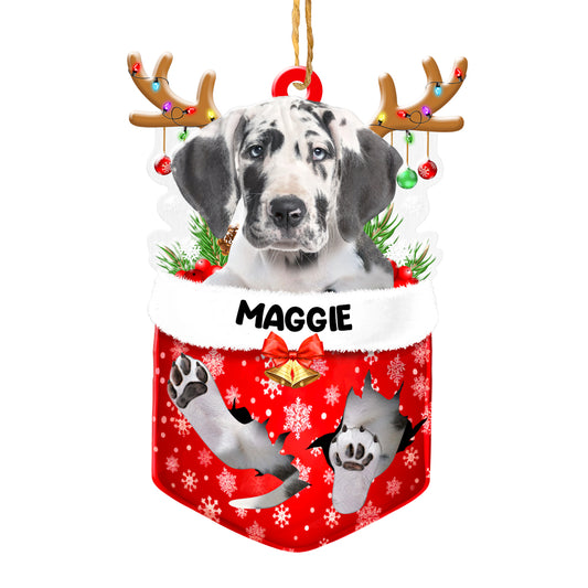 Personalized Great Dane In Snow Pocket Christmas Acrylic Ornament
