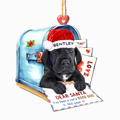 Personalized Black Great Dane In Mailbox Christmas Aluminum Ornament
