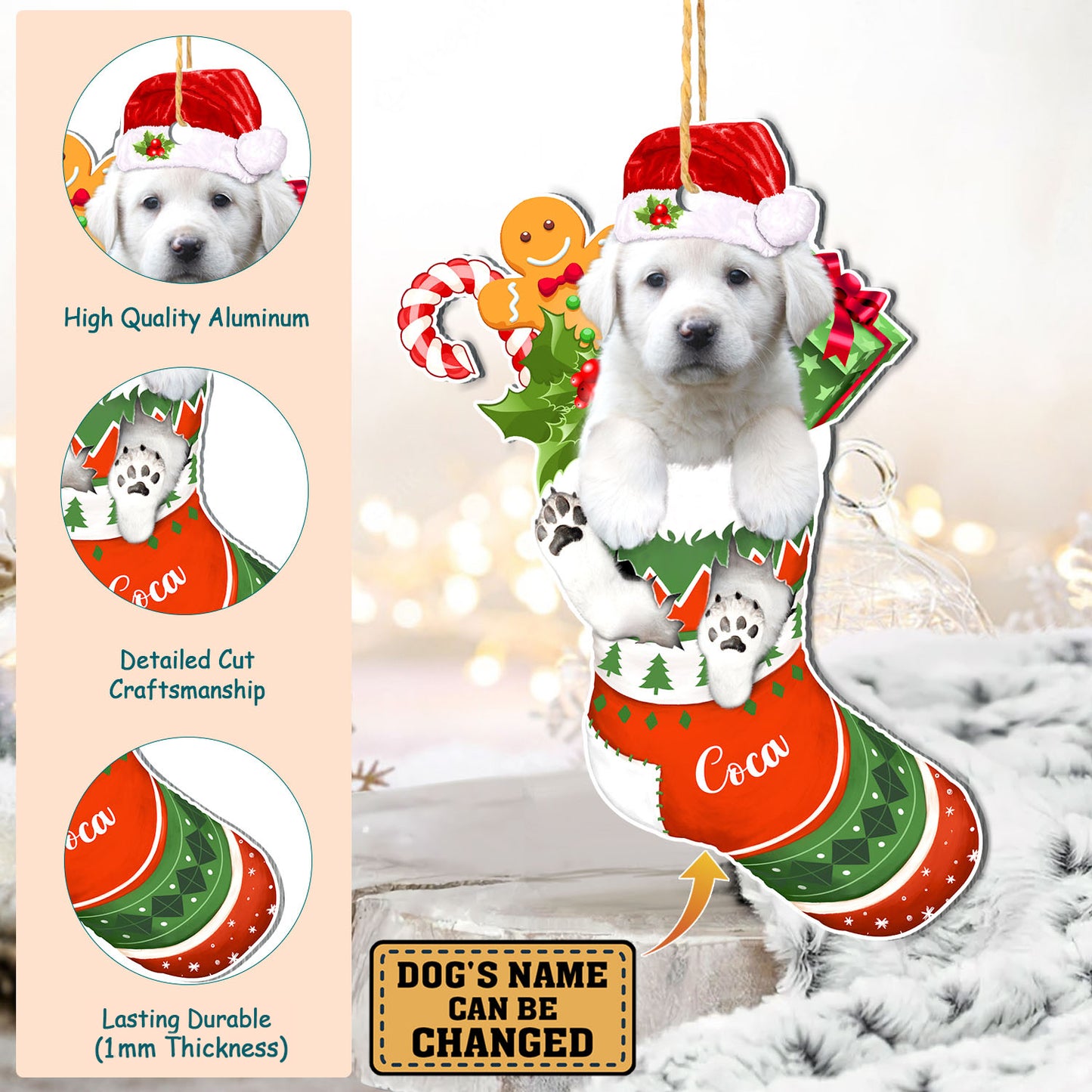 Personalized Great Pyrenees In Christmas Stocking Aluminum Ornament