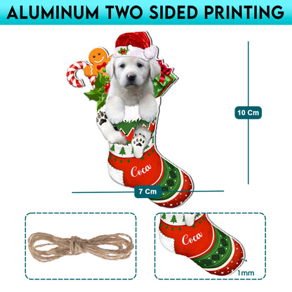 Personalized Great Pyrenees In Christmas Stocking Aluminum Ornament