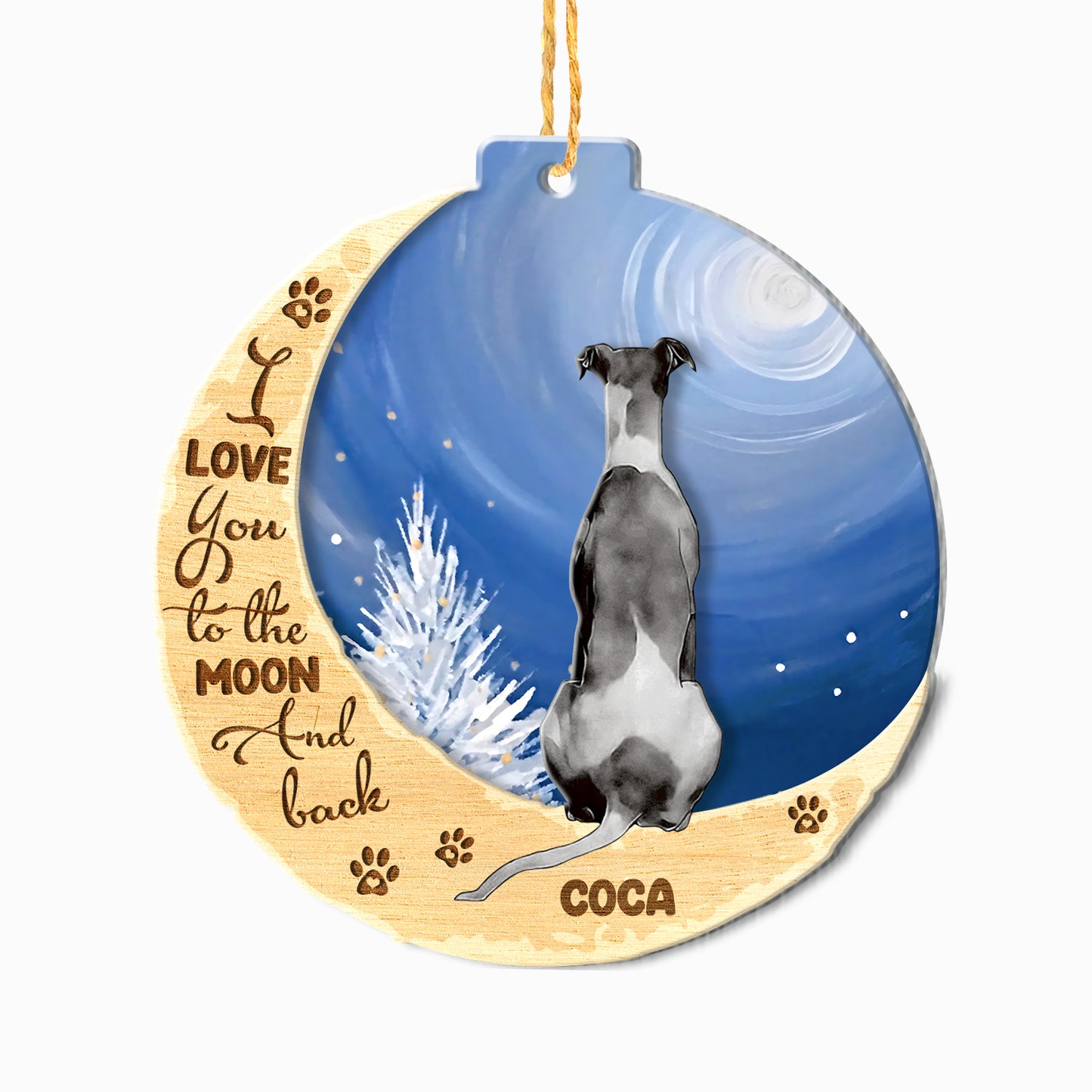 Personalized Greyhound On Moon Aluminum Ornament