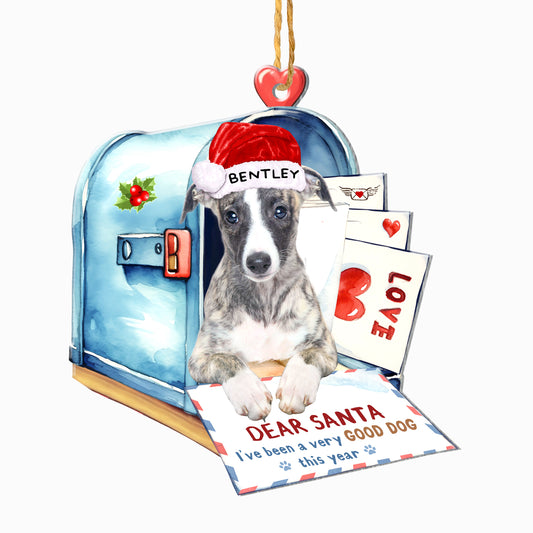 Personalized Greyhound In Mailbox Christmas Aluminum Ornament
