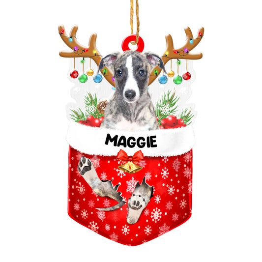 Personalized Greyhound In Snow Pocket Christmas Acrylic Ornament