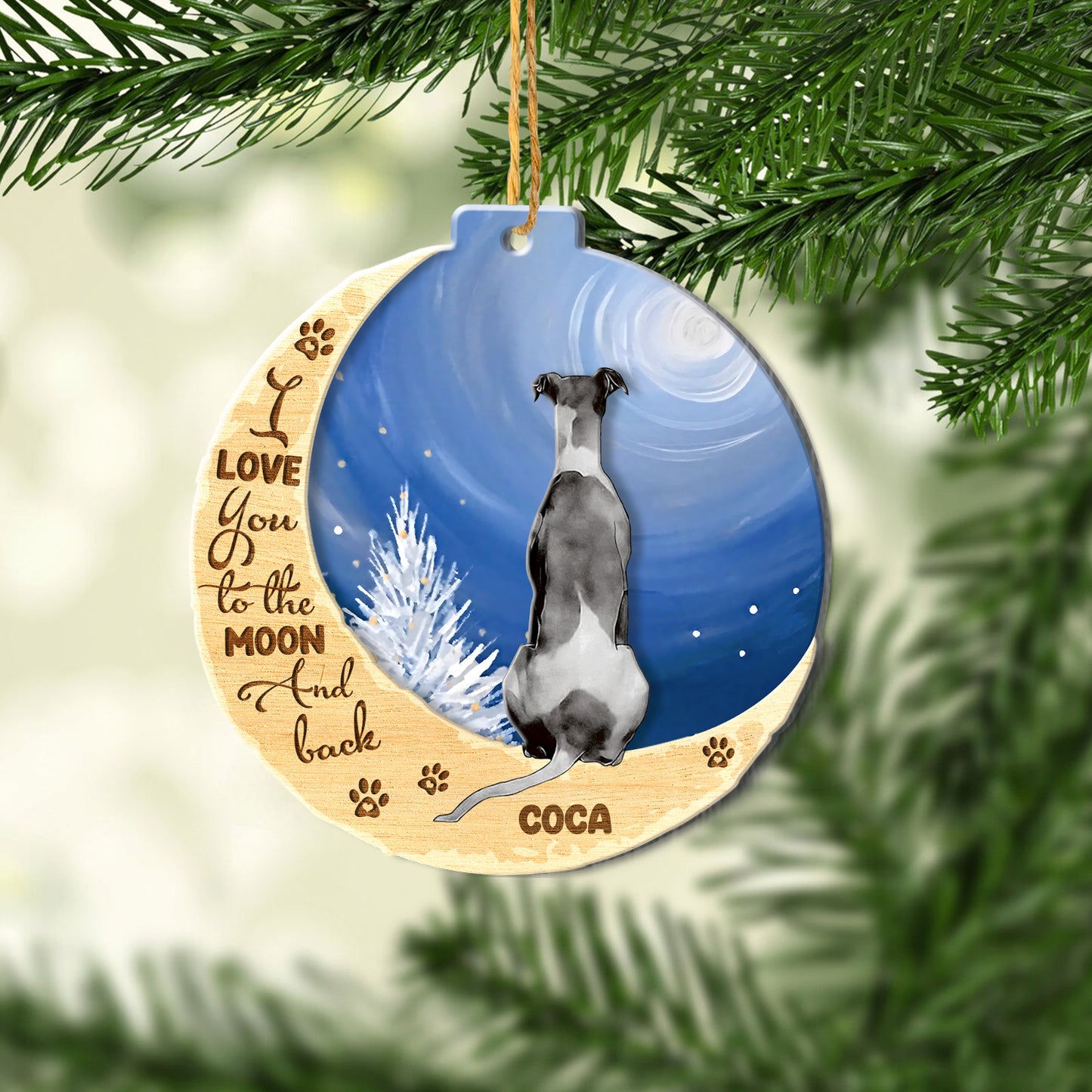 Personalized Greyhound On Moon Aluminum Ornament