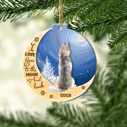 Personalized Husky On Moon Aluminum Ornament