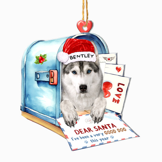 Personalized Husky In Mailbox Christmas Aluminum Ornament