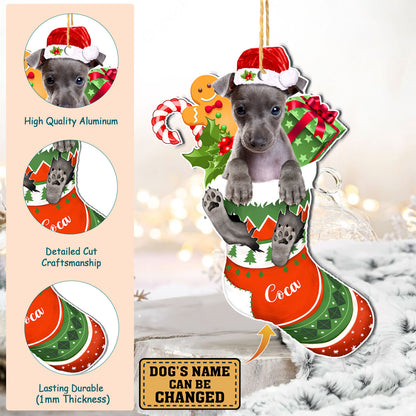 Personalized Italian Greyhound In Christmas Stocking Aluminum Ornament