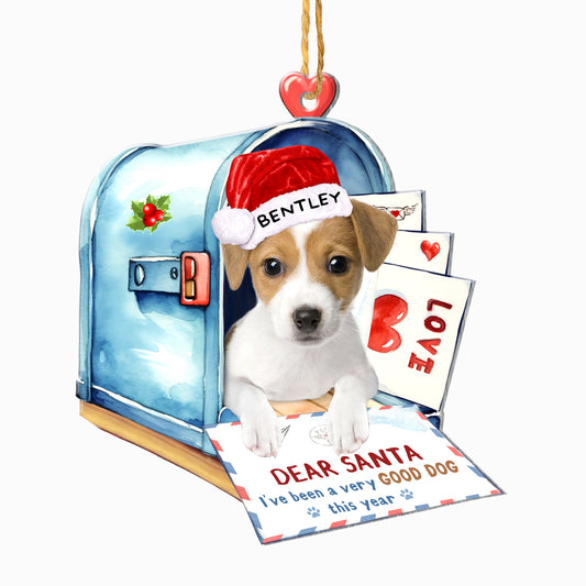 Personalized Jack Russell Terrier In Mailbox Christmas Aluminum Ornament