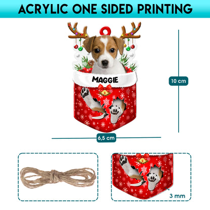 Personalized Jack Russell Terrier In Snow Pocket Christmas Acrylic Ornament