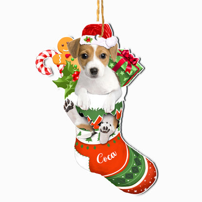 Personalized Jack Russell Terrier In Christmas Stocking Aluminum Ornament