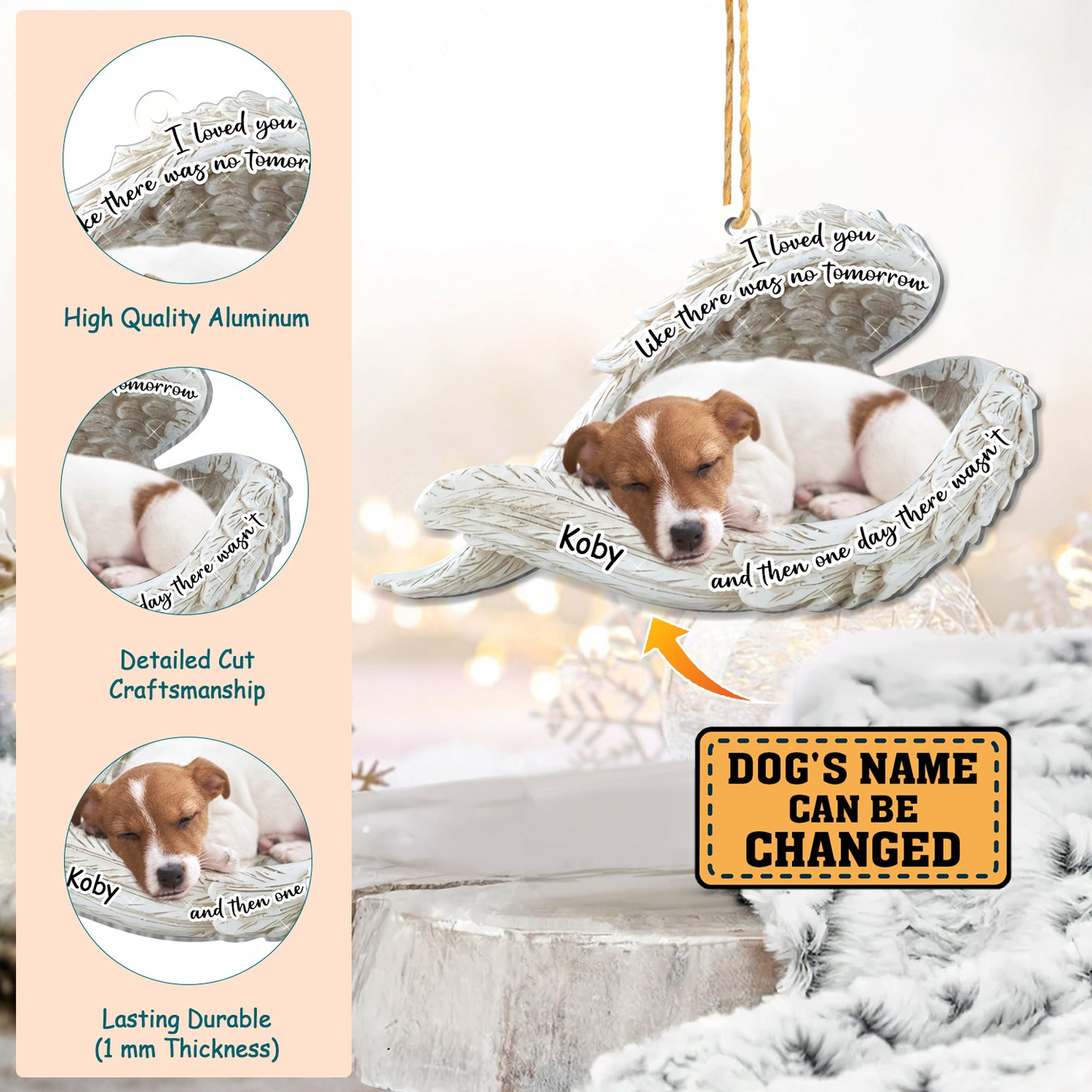 Personalized Jack Russell Terrier Sleeping Angel Memorial Aluminum Ornament