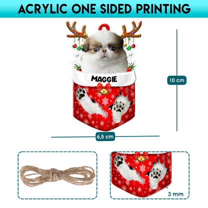 Personalized Japanese Chin In Snow Pocket Christmas Acrylic Ornament