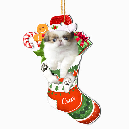 Personalized Japanese Chin In Christmas Stocking Aluminum Ornament