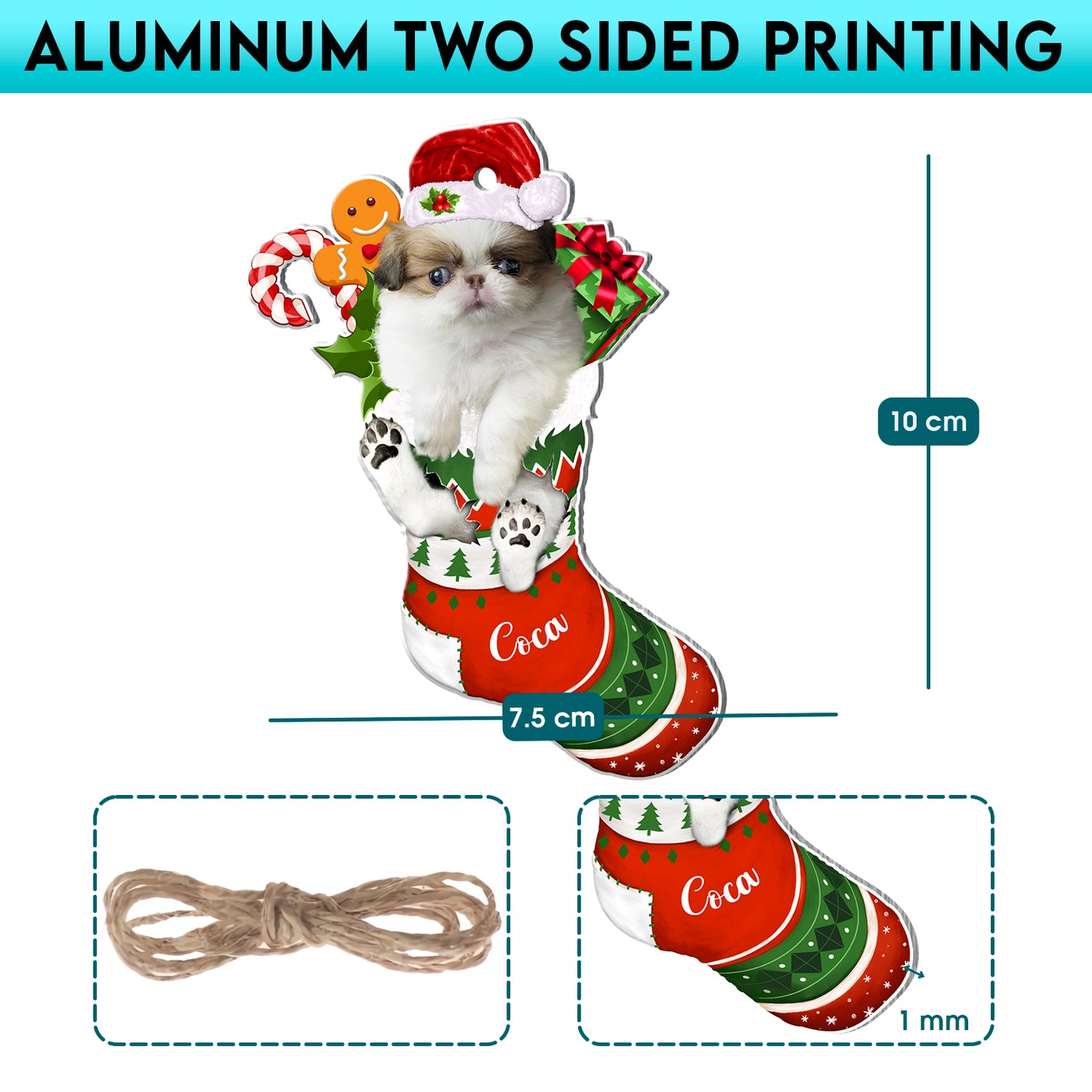 Personalized Japanese Chin In Christmas Stocking Aluminum Ornament