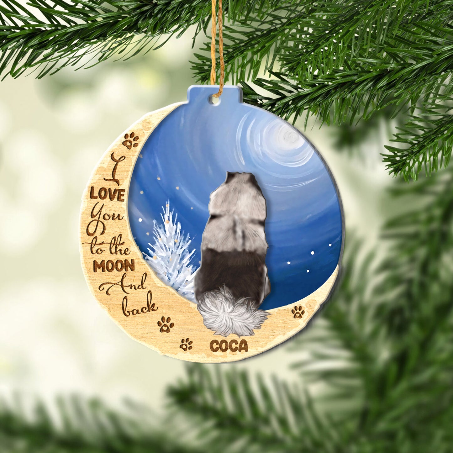 Personalized Keeshond On Moon Aluminum Ornament