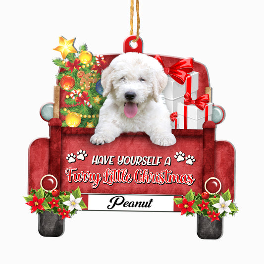 Personalized Komondor Red Truck Christmas Aluminum Ornament