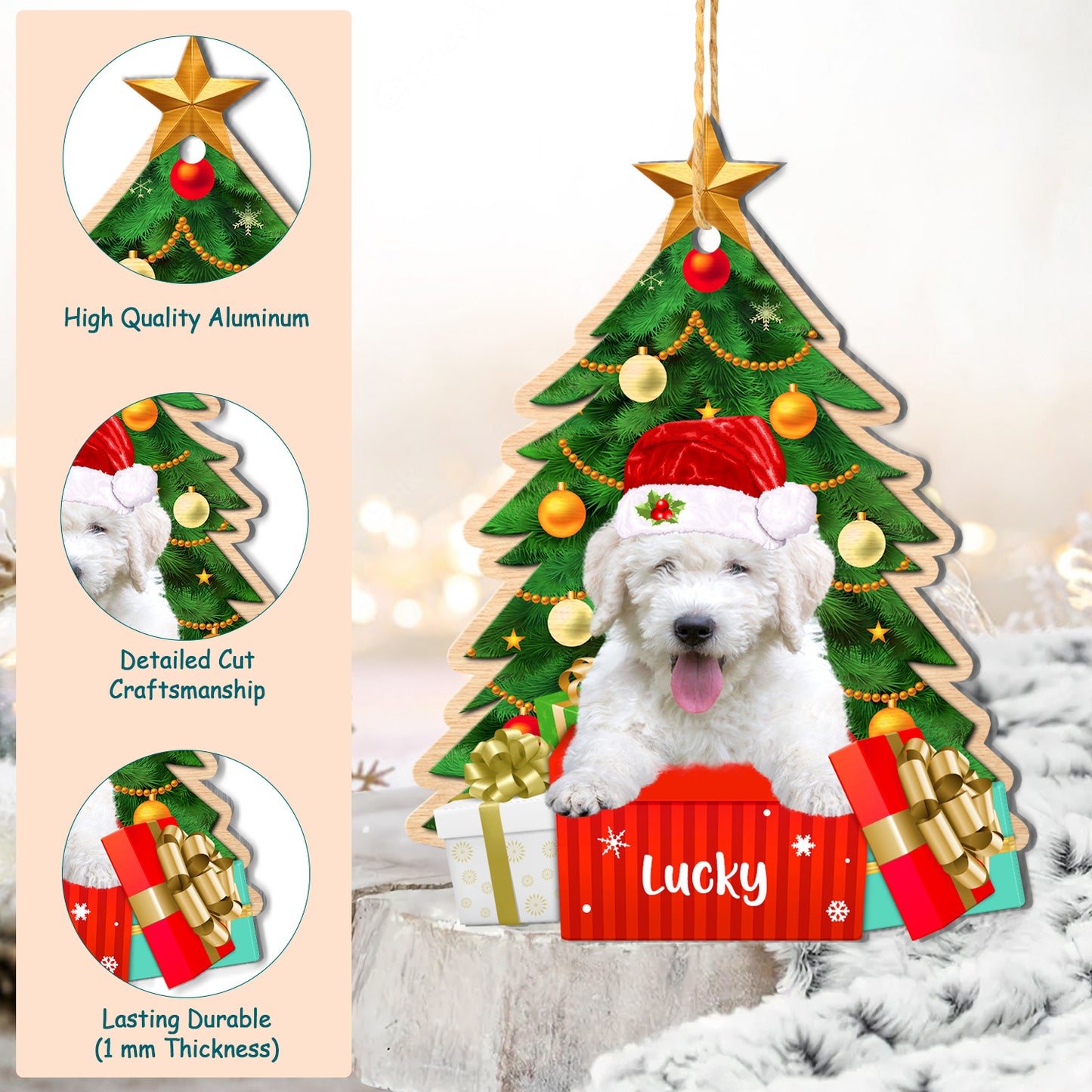 Personalized Komondor Christmas Tree Aluminum Ornament