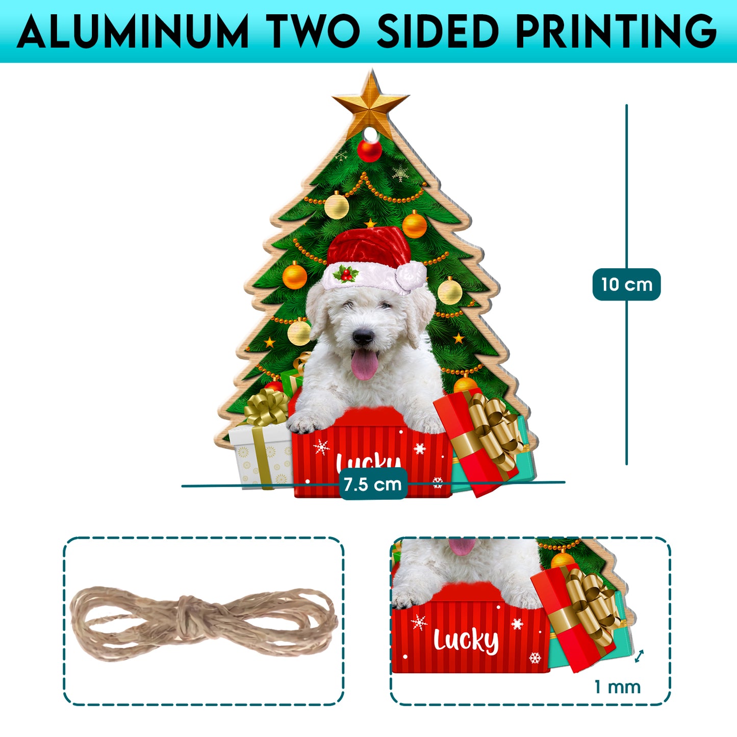Personalized Komondor Christmas Tree Aluminum Ornament