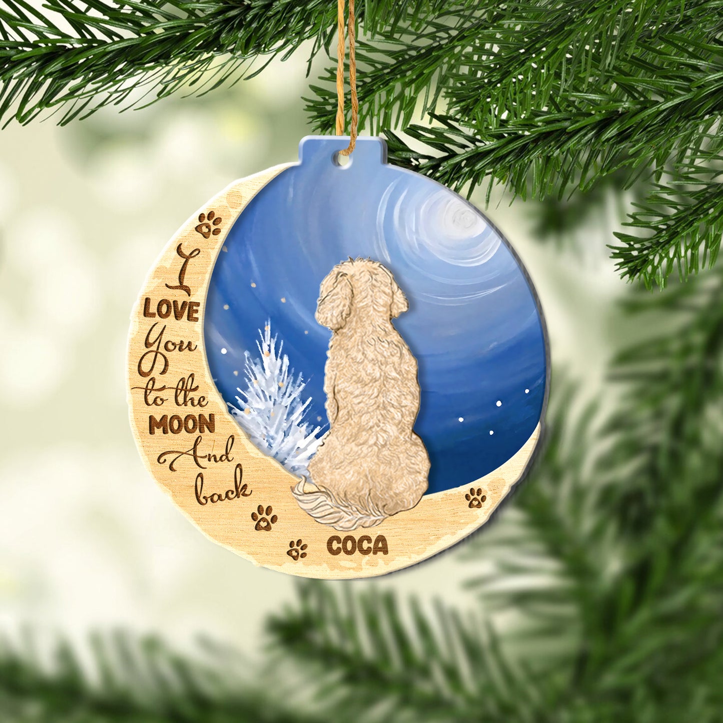 Personalized Labradoodle On Moon Aluminum Ornament