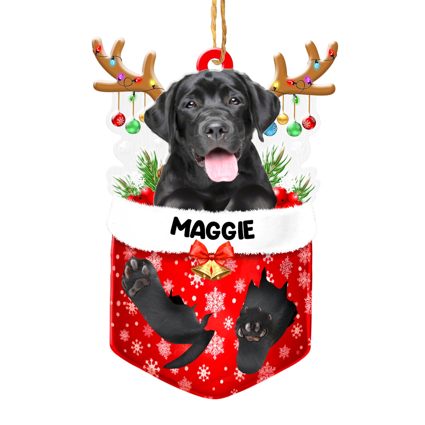 Personalized Black Labrador Retriever In Snow Pocket Christmas Acrylic Ornament