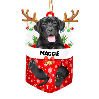 Personalized Black Labrador Retriever In Snow Pocket Christmas Acrylic Ornament