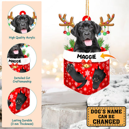 Personalized Black Labrador Retriever In Snow Pocket Christmas Acrylic Ornament