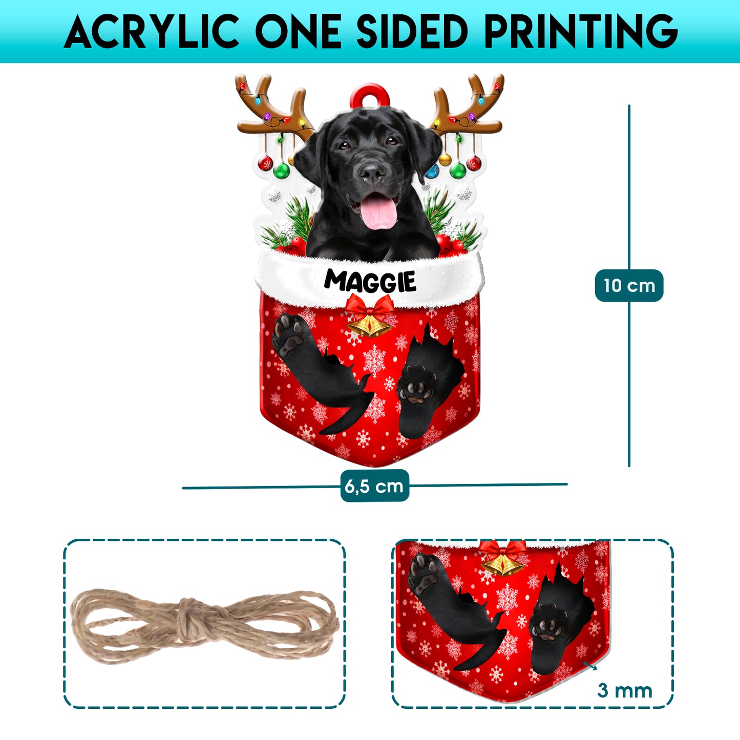 Personalized Black Labrador Retriever In Snow Pocket Christmas Acrylic Ornament