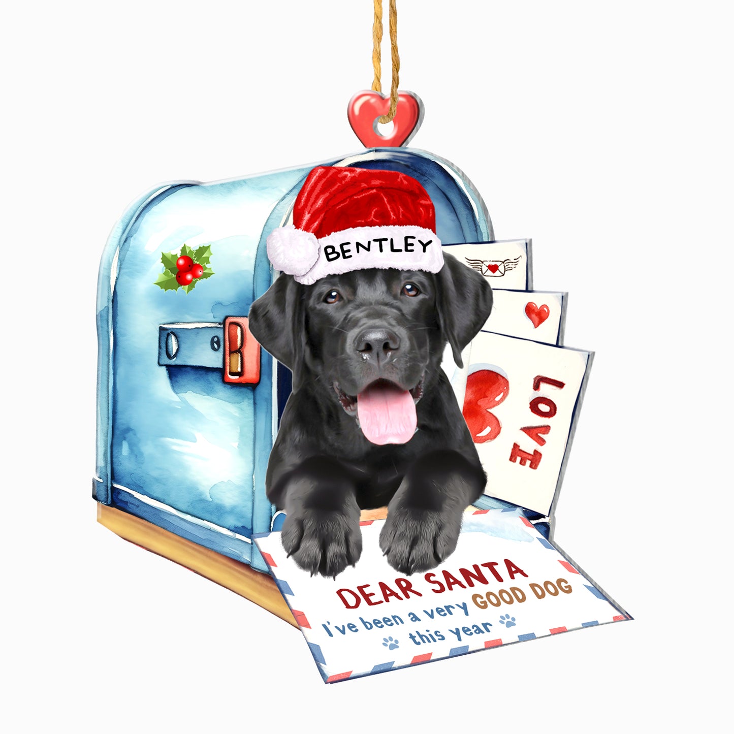 Personalized Labrador Retriever In Mailbox Christmas Aluminum Ornament