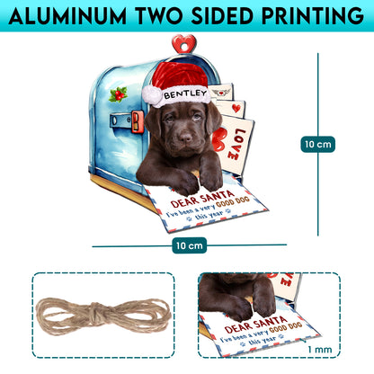 Personalized Chocolate Labrador Retriever In Mailbox Christmas Aluminum Ornament