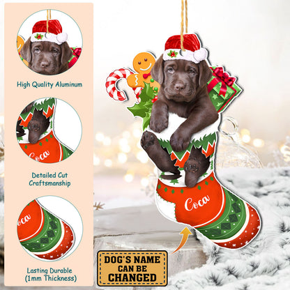 Personalized Chocolate Labrador Retriever In Christmas Stocking Aluminum Ornament