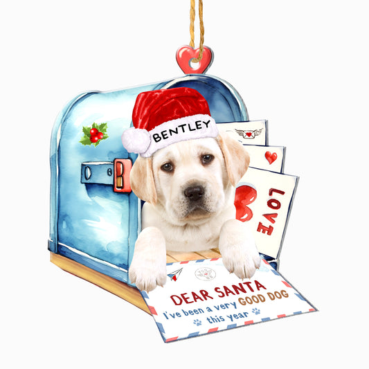 Personalized Cream Labrador Retriever In Mailbox Christmas Aluminum Ornament