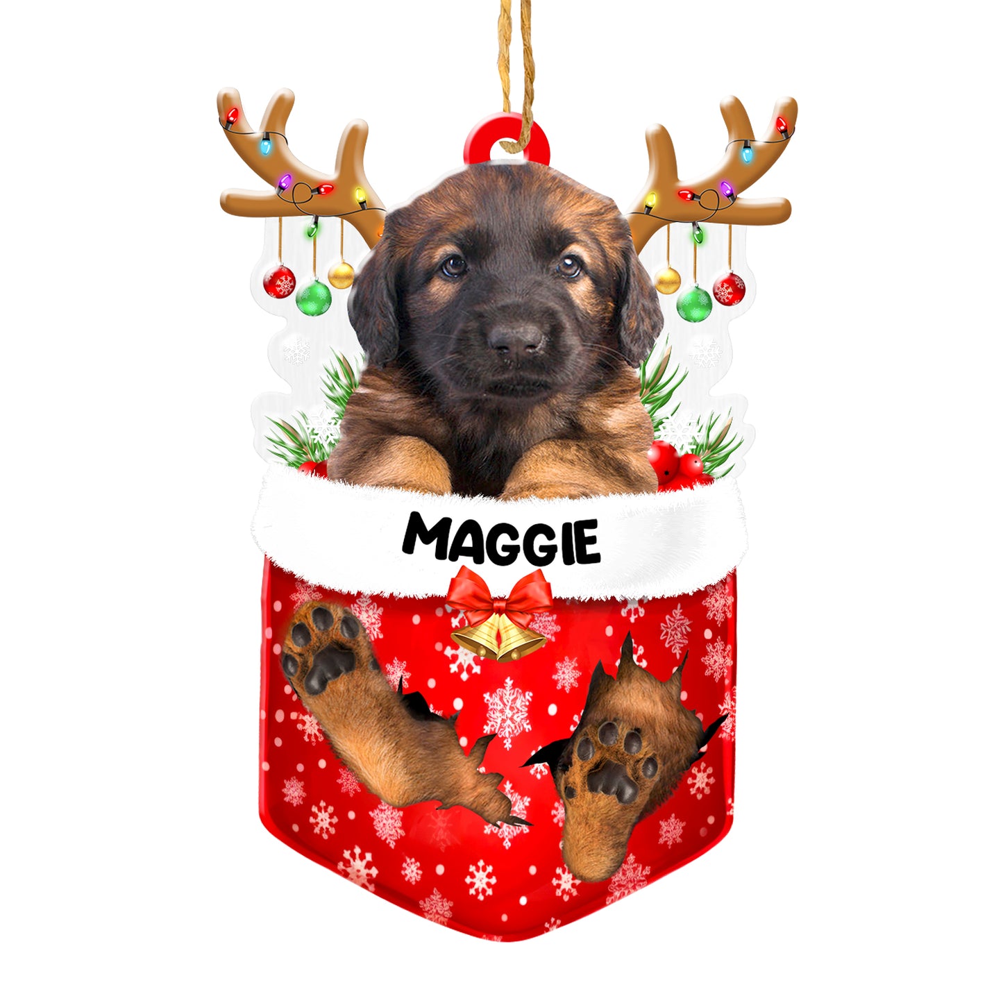 Personalized Leonberger In Snow Pocket Christmas Acrylic Ornament