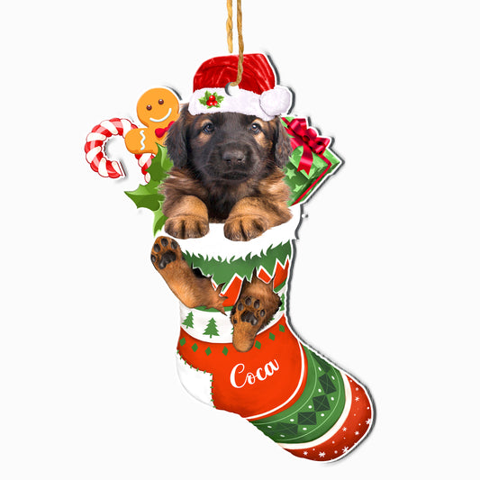 Personalized Leonberger In Christmas Stocking Aluminum Ornament