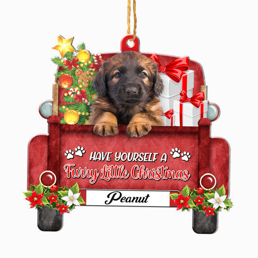 Personalized Leonberger Red Truck Christmas Aluminum Ornament