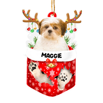 Personalized Lhasa Apso In Snow Pocket Christmas Acrylic Ornament