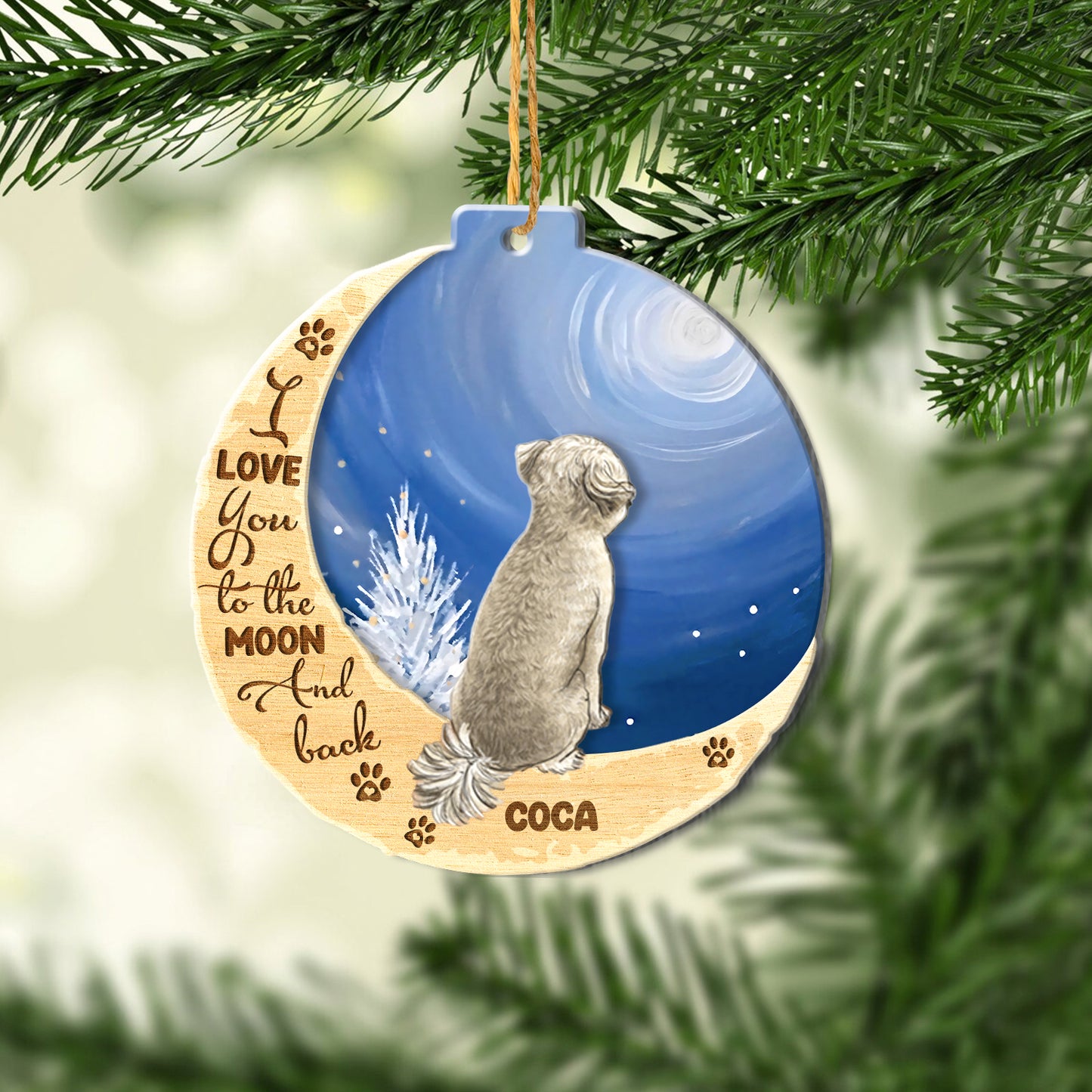 Personalized Lhasa Apso On Moon Aluminum Ornament
