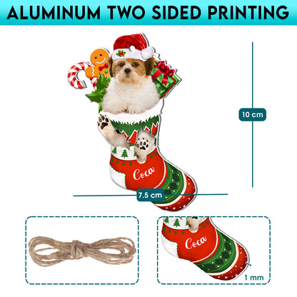 Personalized Lhasa Apso In Christmas Stocking Aluminum Ornament