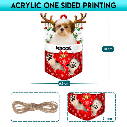 Personalized Lhasa Apso In Snow Pocket Christmas Acrylic Ornament