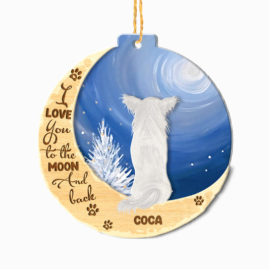 Personalized Long-Haired Chihuahua On Moon Aluminum Ornament