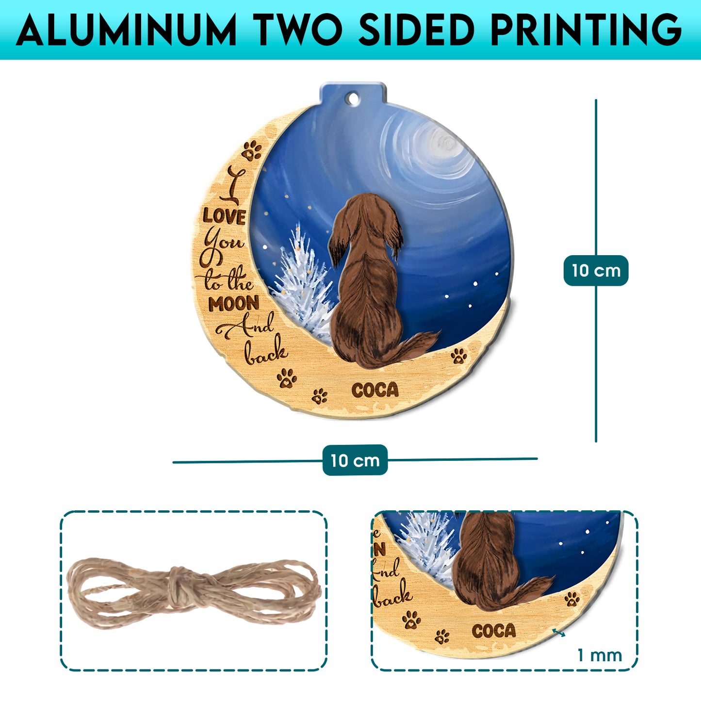 Personalized Long-Haired Dachshund On Moon Aluminum Ornament