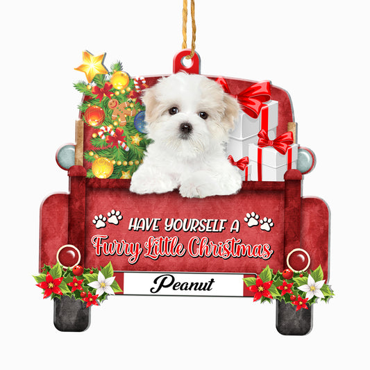 Personalized Maltese Red Truck Christmas Aluminum Ornament