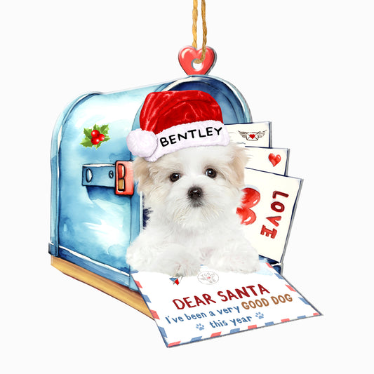 Personalized Maltese In Mailbox Christmas Aluminum Ornament