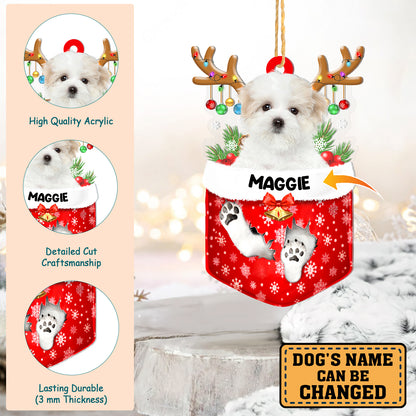 Personalized Maltese In Snow Pocket Christmas Acrylic Ornament