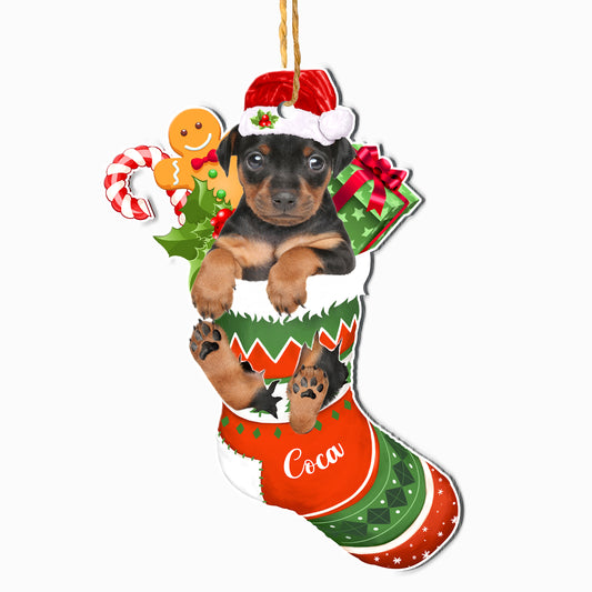 Personalized Miniature Pinscher In Christmas Stocking Aluminum Ornament