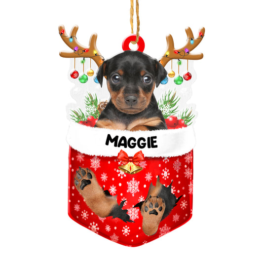 Personalized Miniature Pinscher In Snow Pocket Christmas Acrylic Ornament